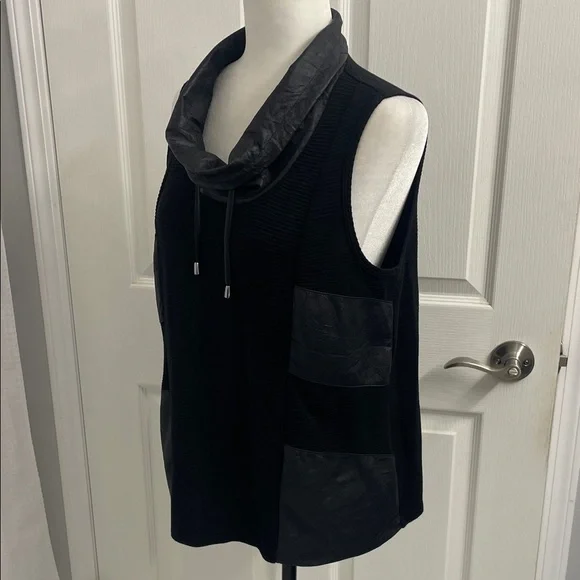 Picadilly Black Sleeveless Cowl Neck Top Faux Leather Sz S - Picture 6 of 11